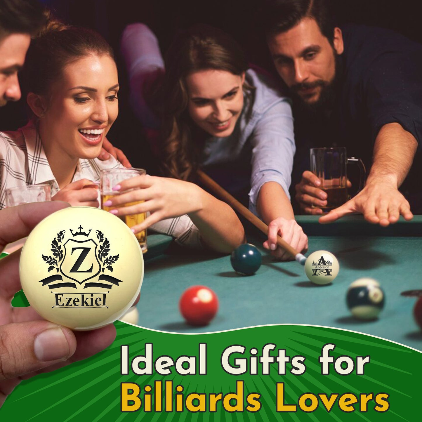 Personalized Billiards Cue Ball with Pouch