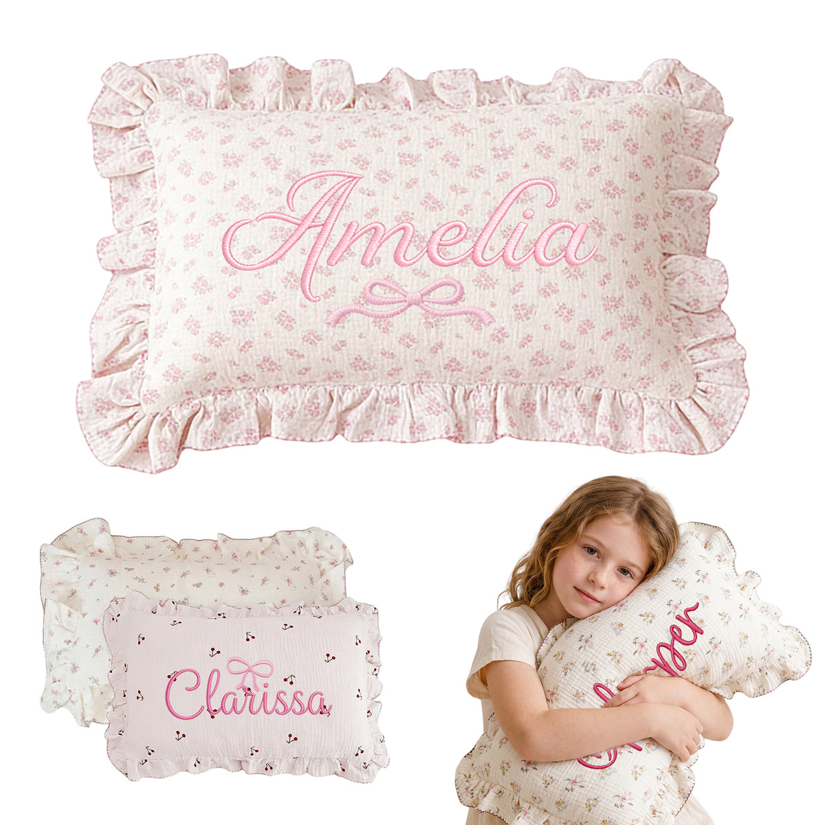 Personalized Muslin Toddler Pillowcase 100% Cotton Baby Pillows Cover with Embroidered Name Crib Nursery Pillowcase for Boys Girls Envelope Closure Newborn Gifts for Baby Showers Birthday