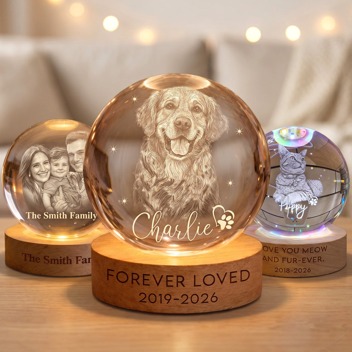 Personalized Pet Memorial Night Light 3D Photo Crystal Ball, Dog Loss Keepsake Engraved Picture Lamp Pet Memorial Gift for Dog Lovers Cat Lovers Birthday Anniversary Xmas Gifts-XMJ