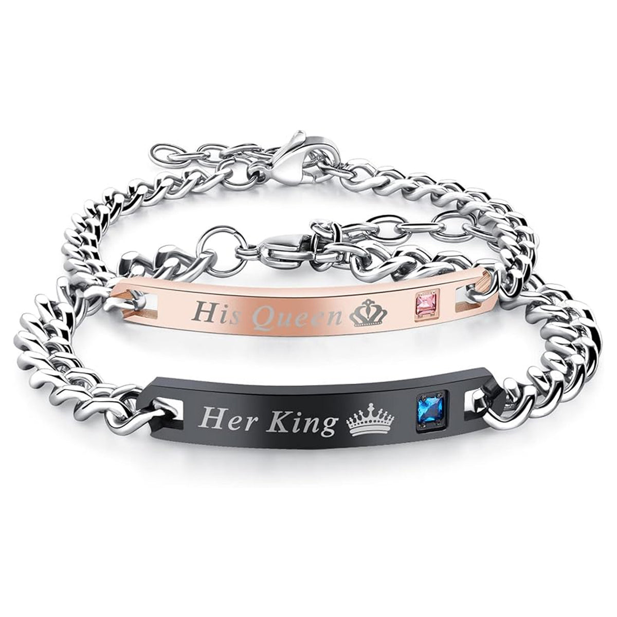 Personalized Matching Bracelets for Couple Engraving Name/Text 2 PCS Set Customized Metal Bracelet for Lover Custom Name Dainty Charm Bracelet for Men, Women Valentines Gift for Her Him Jewelry Set