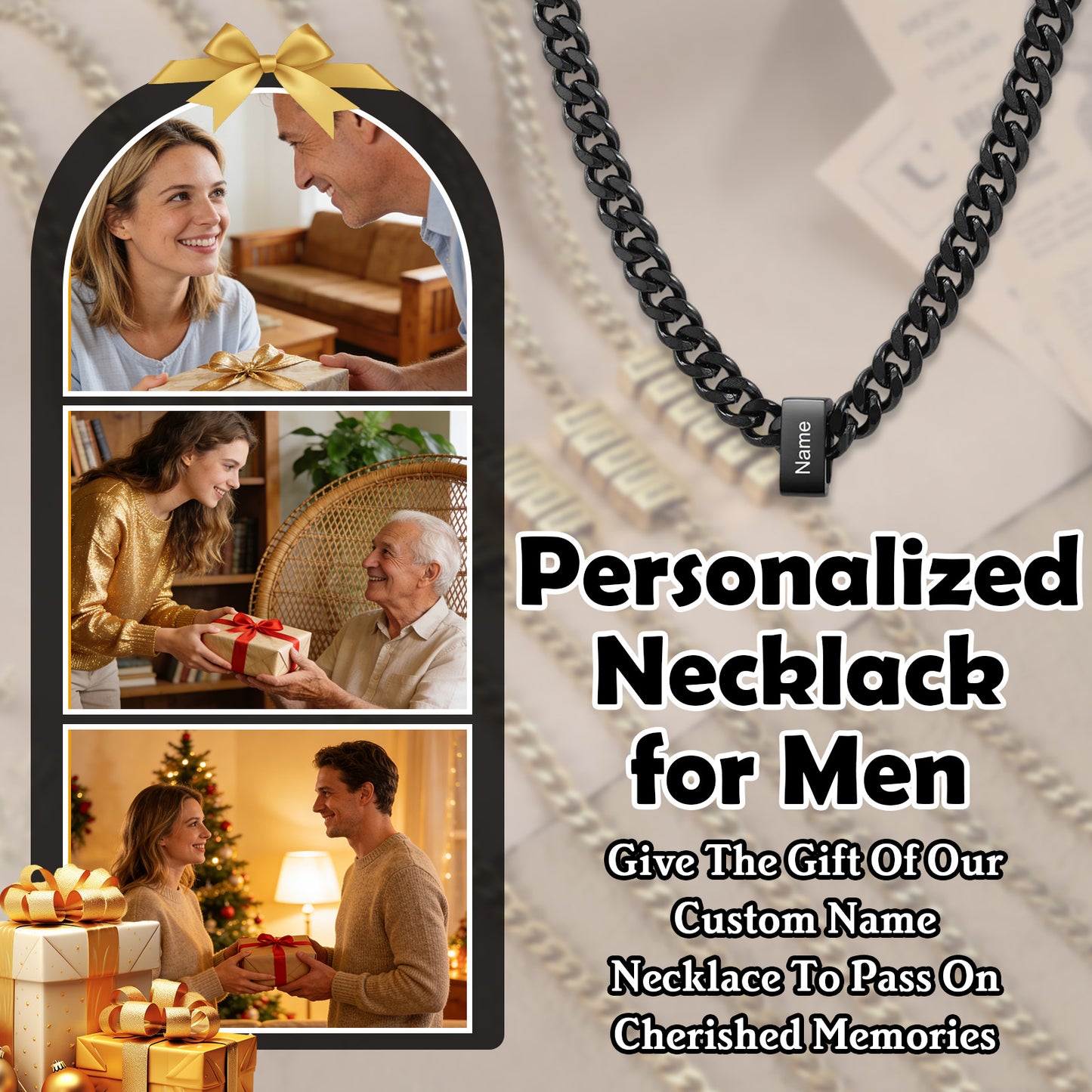 Personalized Men Necklace with Family Name Custom 1-10 Names