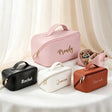 Personalized Large Capacity Cosmetic Bag Embroidered Makeup Bag with Name Portable Waterproof PU Leather Makeup Bag with Divider and Handle Travel Makeup Bag Gifts for Women Mom Bridesmaids (Embroidery)