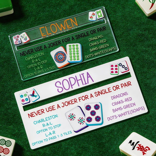 Personalized Acrylic Mahjong Line Reader with Rules and Name Accessories Tool Gifts for Parties Game Nights Birthday Gifts for Lovers Beginners Family Friends Wife