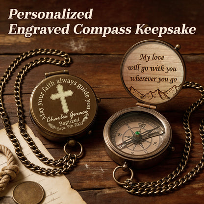 Personalized Engraved Compass with Wooden Box