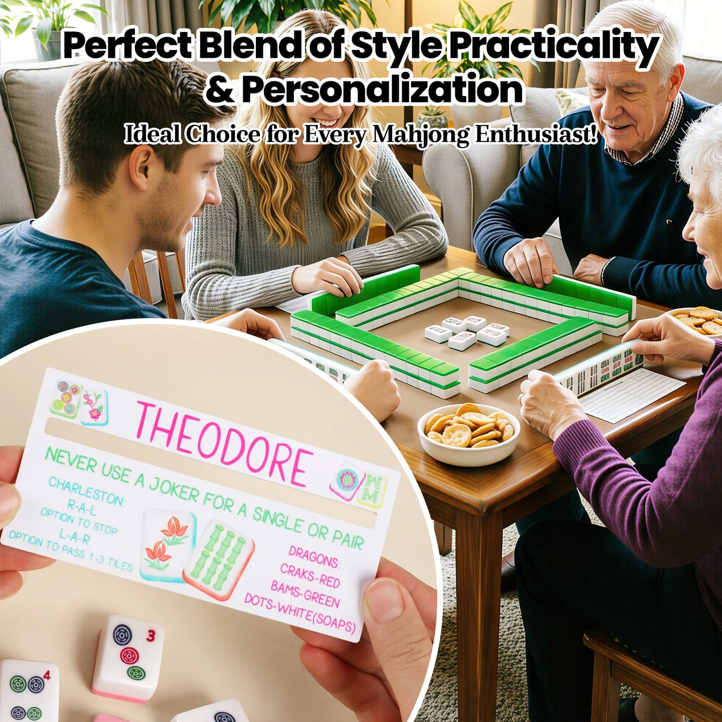 Personalized Acrylic Mahjong Line Reader with Rules and Name Accessories Tool Gifts for Parties Game Nights Birthday Gifts for Lovers Beginners Family Friends Wife