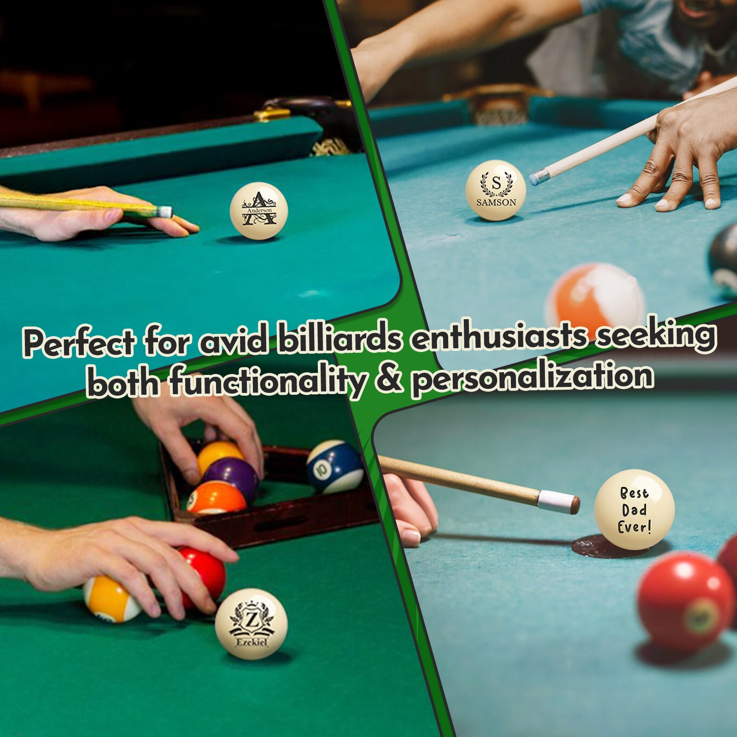 Personalized Billiards Cue Ball with Pouch Engrave Text or Logo Custom Monogram 57mm Cue Ball Birthday Gifts for Dad Husband Billiards Player Billiards Lover Wedding Father's Day Gifts