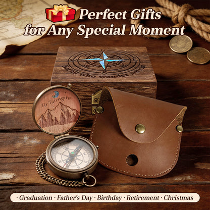 Personalized Engraved Compass with Wooden Box