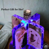 Custom Crystal Lamp Vibrant Color Film - Rotating Photo Night Light Thick Glass Base Metal Shaft Battery Powered