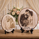 ELULAE Personalized Couple Photo Wood Decor Custom Engraved Portrait on Wood Slice with Display Stand Newlywed Gifts Idea Rustic Wall Art 5th Anniversary Wedding Engagement Gift for Couple