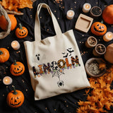 Custom Retro Halloween Canvas Tote Bag Personalized Trick-Or-Treat Bag School Halloween Kids Gift | Toddler Goodie Food Basket Bag Monogram