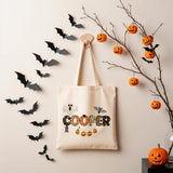 Custom Retro Halloween Canvas Tote Bag Personalized Trick-Or-Treat Bag School Halloween Kids Gift | Toddler Goodie Food Basket Bag Monogram