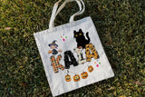 Custom Retro Halloween Canvas Tote Bag Personalized Trick-Or-Treat Bag School Halloween Kids Gift | Toddler Goodie Food Basket Bag Monogram