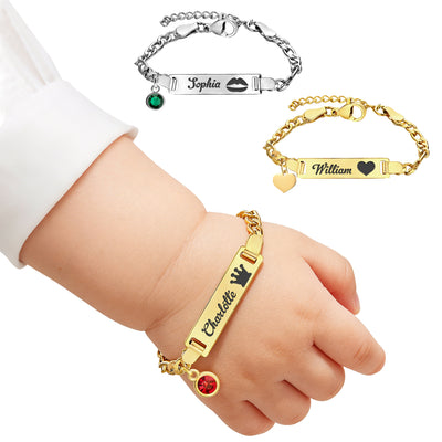 Personalized 18K Gold Plated Baby Name Bracelet Baby Id Protection Bracelet Adjustable Length Bracelet Baptism for Baby Birthstone Bracelets Gifts for Newborns Children New Parents