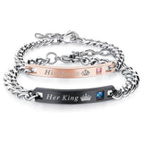 Personalized Matching Bracelets for Couple Engraving Name/Text 2 PCS Set Customized Metal Bracelet for Lover Custom Name Dainty Charm Bracelet for Men Women Valentines Gift for Her Him Jewelry Set