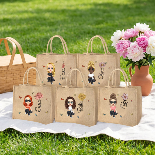 El bolso de yute con el personaje emblemático | Nombre personalizado y retrato de dibujos animados