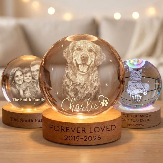 Personalized Pet Memorial Night Light 3D Photo Crystal Ball, Dog Loss Keepsake Engraved Picture Lamp Pet Memorial Gift for Dog Lovers Cat Lovers Birthday Anniversary Xmas Gifts-XMJ