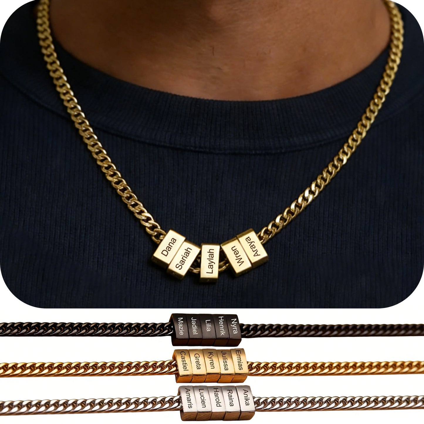 Personalized Men Necklace with Family Name Custom 1-10 Names