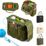 UIDMEN Personalized Name Crochet Bag Stylish Yarn Bag for Crochet and Knitting Projects Canvas Crochet Organizer with Multiple Pockets and Yarn Holes Knitting Bag for Crochet Lovers Mom Grandma