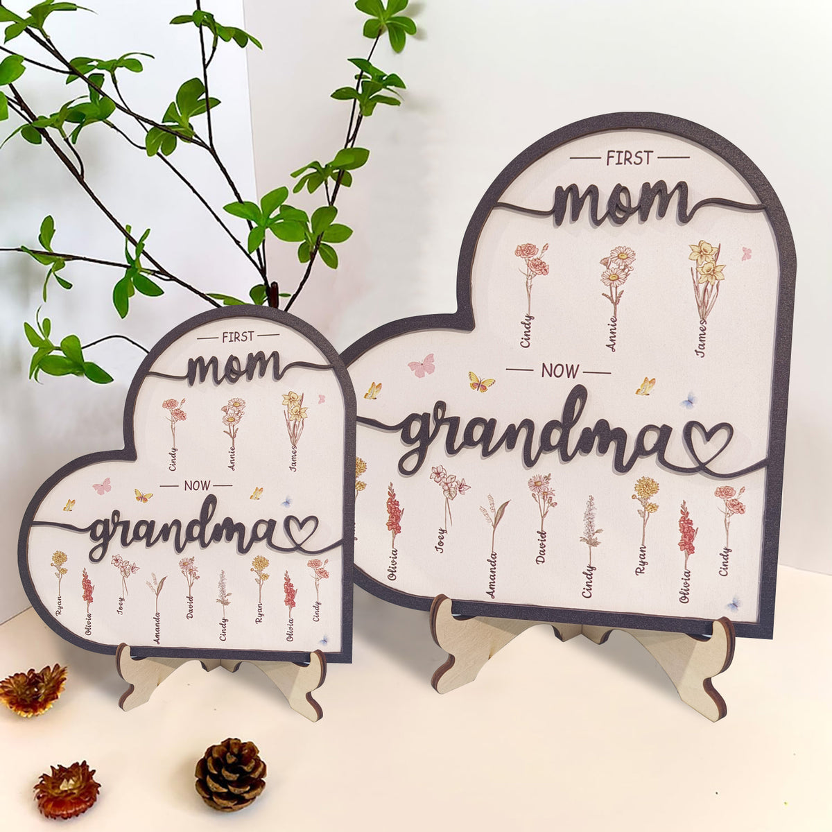Personalized Birthday Flower Ornaments, Customized Name Heart-Shaped Decoration