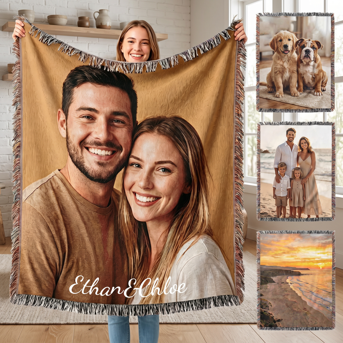 Manta personalizada con texto de imagen, manta personalizada para mamá, papá, pareja, novia, novio, marido y mujer, decoración del hogar, tapiz tejido, manta conmemorativa para mascotas, regalo para aniversario de boda
