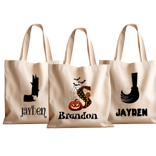 Personalized Halloween Tote Bag with Name, Custom Printed Name Halloween Basket
