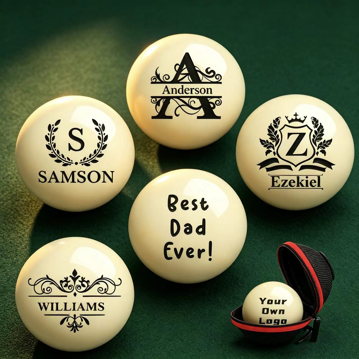 Personalized Billiards Cue Ball with Pouch