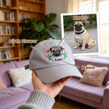 Personalized Embroidered Hats with Pet Portrait & Birth Flower, 100% Cotton Custom Name Baseball Cap for Men Women with Adjustable Buckle, Christmas, Birthday Gift for Pet Owners Lovers Multi