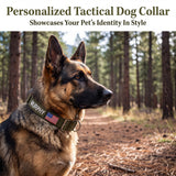 Personalized Tactical Dog Collar Custom Embroidered Name & Phone Number PVC Flag Patch Heavy Duty Nylon Handle Adjustable Fit for Medium Large Dogs Optional Matching Leash Pet Lovers Gift