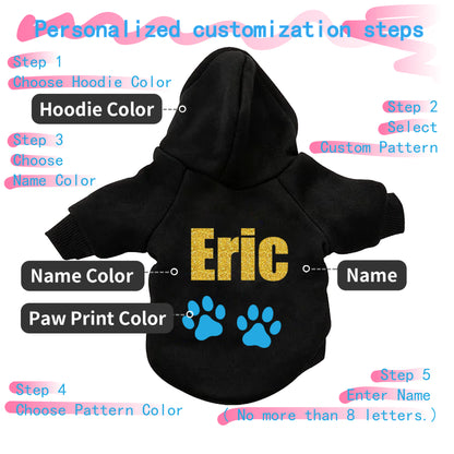Personalized Pet Hoodies, Custom Paw Print Glitter Dog Sweater, Christmas Gifts,