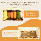 UIDMEN Personalized Name Crochet Bag Stylish Yarn Bag for Crochet and Knitting Projects Canvas Crochet Organizer with Multiple Pockets and Yarn Holes Knitting Bag for Crochet Lovers Mom Grandma