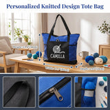 Personalized Knitted Design Tote Bag Crochet Organizer with Name Large Capacity Oxford Tote Bag with Multiple Pockets Women's Travel Essentials Gifts for Sewing & Crochet Lovers Mom Wife