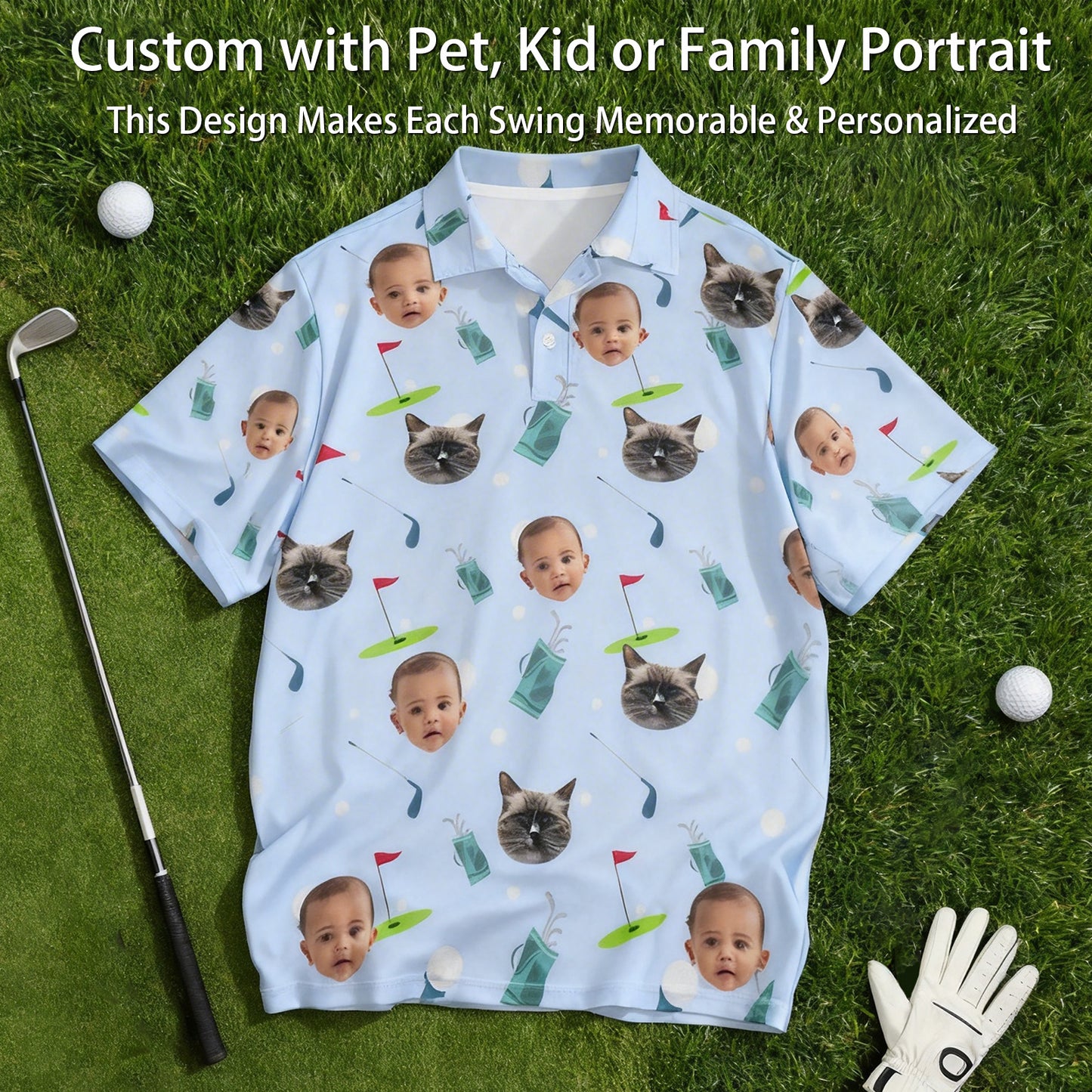 Personalized Golf Polo Shirt  Custom Face on Shirt  Funny Print Quick Dry Polo Shirt  Unisex Golf Outfits  Gifts for Golf Enthusiasts  Golfer  Dad  Grandpa Husband Boyfriend Family Friends