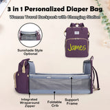 Personalized 3 in 1 Diaper Bag Backpack with Changing Station Multifunctional Large Baby Diaper Bags for Boys & Girls Portable Custom Lightweight Changing Bag Newborn Baby Essential Gifts