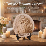 ELULAE Personalized Couple Photo Wood Decor Custom Engraved Portrait on Wood Slice with Display Stand Newlywed Gifts Idea Rustic Wall Art 5th Anniversary Wedding Engagement Gift for Couple