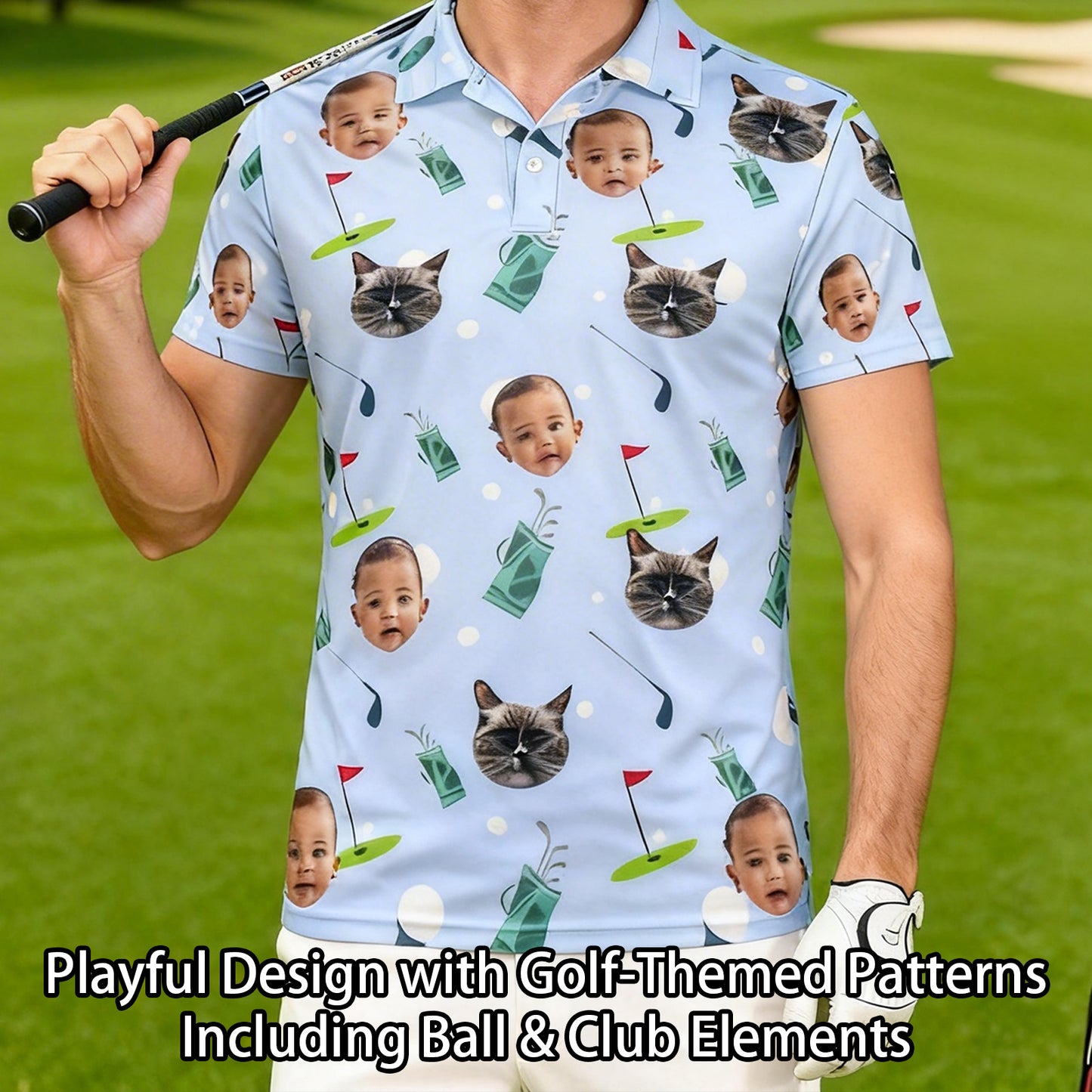 Personalized Golf Polo Shirt  Custom Face on Shirt  Funny Print Quick Dry Polo Shirt  Unisex Golf Outfits  Gifts for Golf Enthusiasts  Golfer  Dad  Grandpa Husband Boyfriend Family Friends