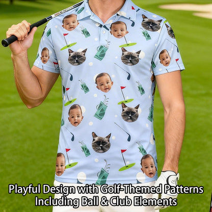 Personalized Golf Polo Shirt Custom Face on Shirt Funny Print Quick Dry Polo Shirt Unisex Golf Outfits Gifts for Golf Enthusiasts Golfer Dad Grandpa Husband Boyfriend Family Friends