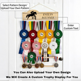 Personalized Equestrian Medal Hanger Display with Name Wooden Medal Holder for Wall Mount Ribbon Display Medals Badge Holder for Horse Show Gymnastics Soccer Running Race Medals Awards Rack