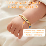 Personalized 18K Gold Plated Baby Name Bracelet Baby Id Protection Bracelet Adjustable Length Bracelet Baptism for Baby Birthstone Bracelets Gifts for Newborns Children New Parents