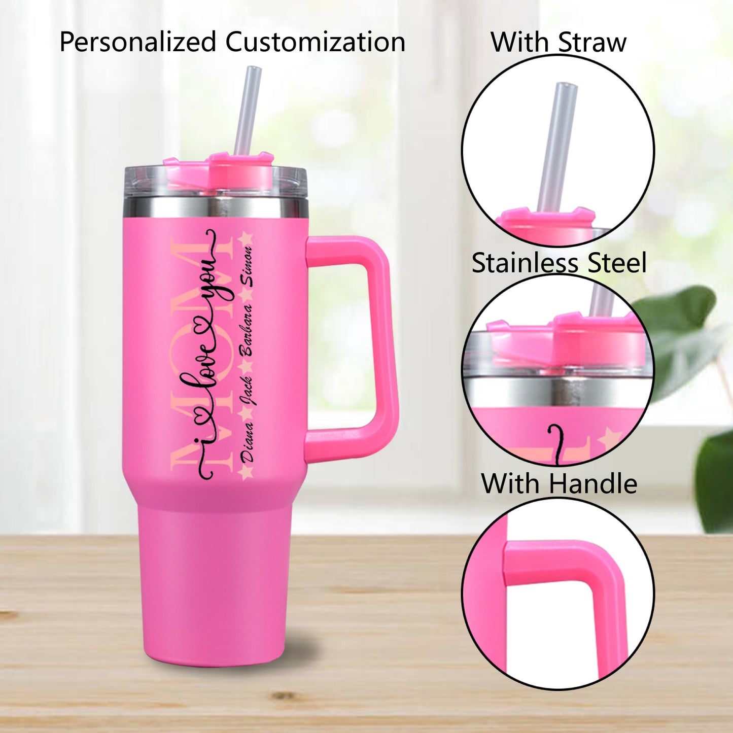 Personalized 40oz Stainless Steel Tumbler, Fit for Car Holder