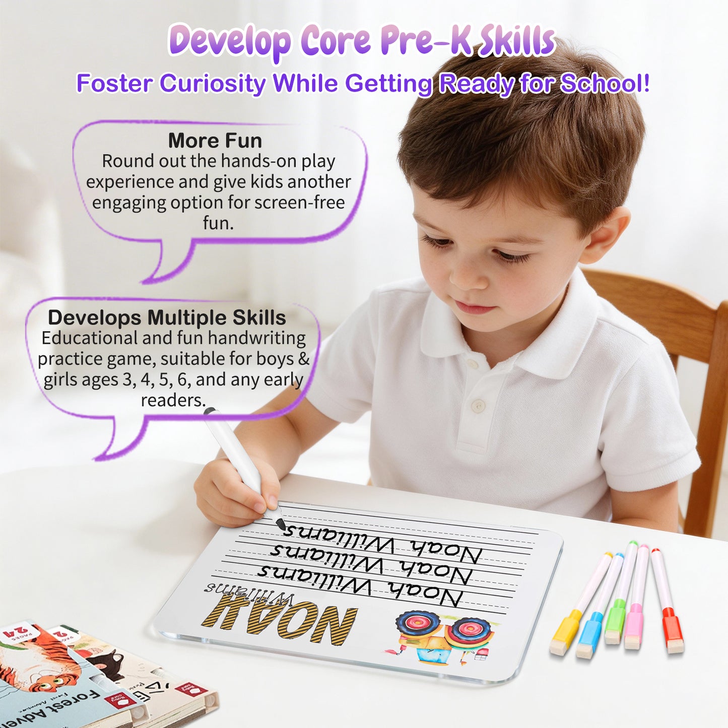 Personalized Name Practicing Board for Kids Custom Name Tracing Whiteboard with Dry-Erase Pen Back-to-School Gift for 3 4 5 Years Old Preschoolers Toddler Name Learning Handwriting Practice