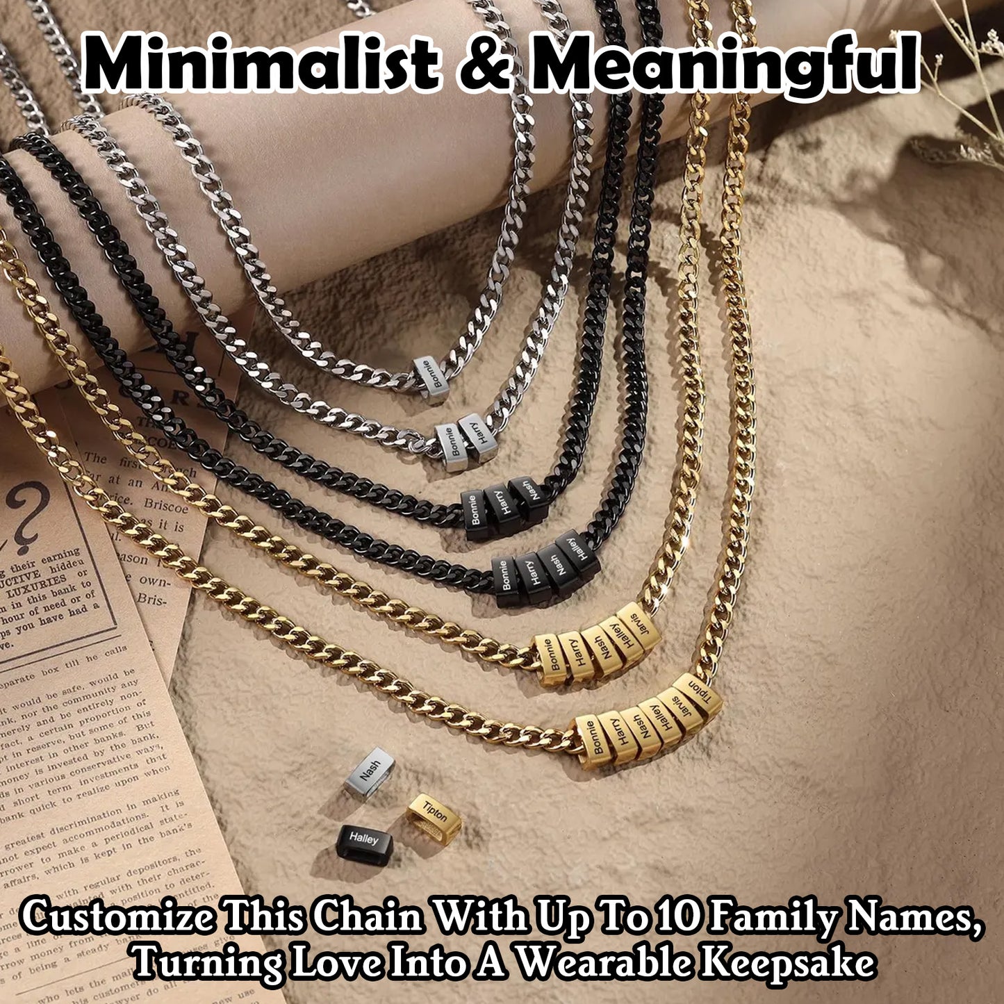 Personalized Men Necklace with Family Name Custom 1-10 Names