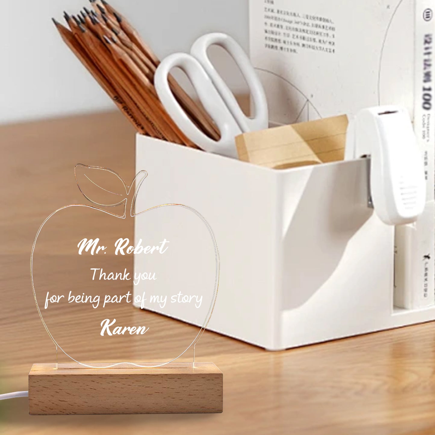 Personalized Acrylic Night Lamp, Apple Shape Teacher Gifts