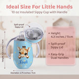 Personalized Insulated Sippy Cup for Toddlers Custom Cute Animal and Name Baby's First Straw Cup Training Cup with Handle BPA Free, 6m+ 10 oz/300ml Birthday Baby Shower Xmas Gifts