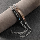 Personalized Matching Bracelets for Couple Engraving Name/Text 2 PCS Set Customized Metal Bracelet for Lover Custom Name Dainty Charm Bracelet for Men, Women Valentines Gift for Her Him Jewelry Set