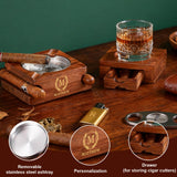 Personalized Cigar Ash Tray for Men Custom Name & Monogram Outdoors Square Ashtray 4 Slots Cigar Holder with Accessories Drawer Wedding & Birthday Gift for Dad Husband Grandpa Groomsmen