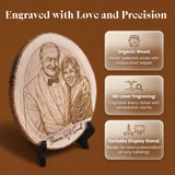 ELULAE Personalized Couple Photo Wood Decor Custom Engraved Portrait on Wood Slice with Display Stand Newlywed Gifts Idea Rustic Wall Art 5th Anniversary Wedding Engagement Gift for Couple