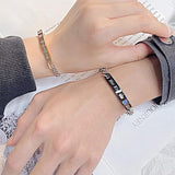 Personalized Matching Bracelets for Couple Engraving Name/Text 2 PCS Set Customized Metal Bracelet for Lover Custom Name Dainty Charm Bracelet for Men, Women Valentines Gift for Her Him Jewelry Set