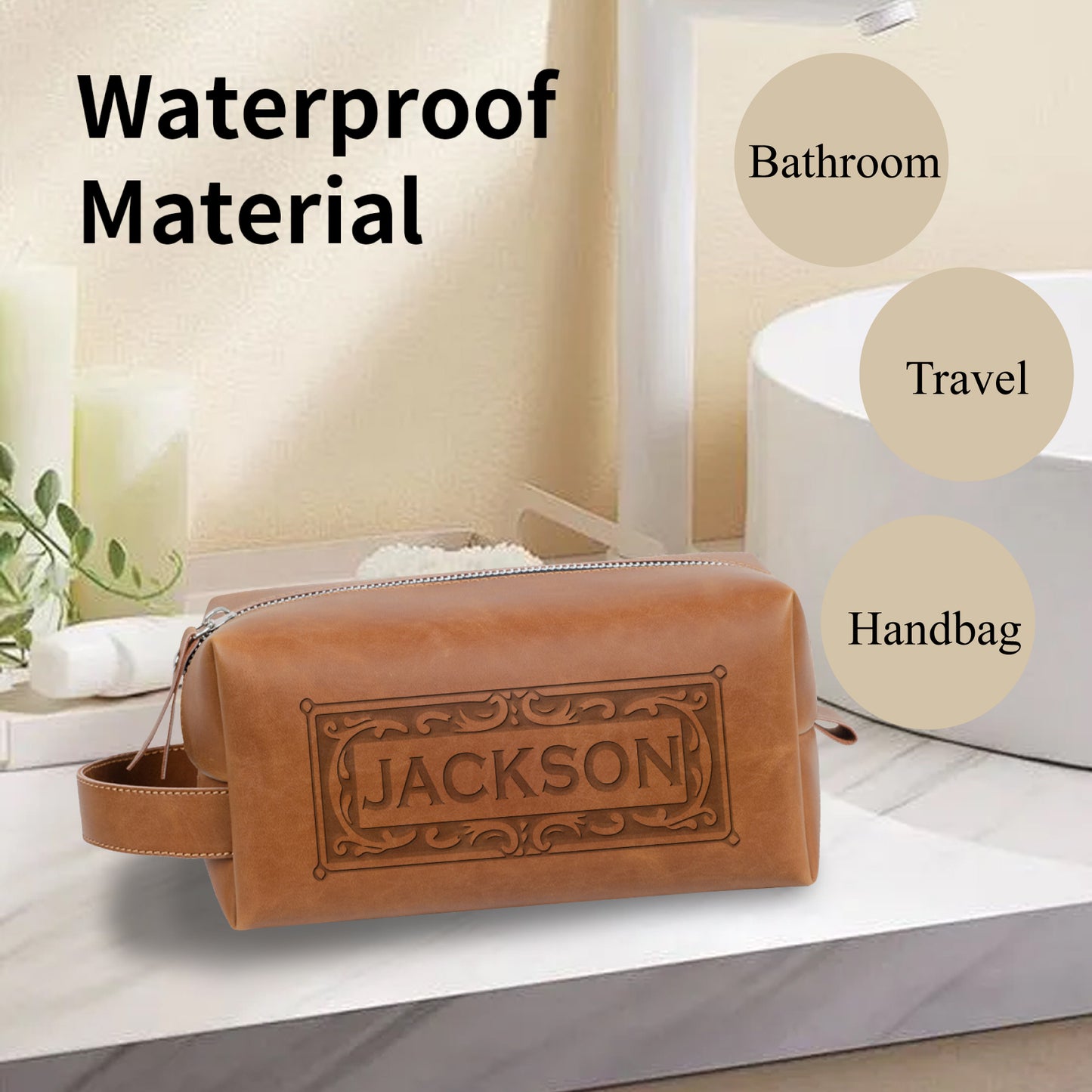 Personalized Toiletry Bag Customizable PU Leather Bag Dopp Kit Waterproof Wash Bag Suitable