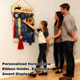 Personalized Equestrian Medal Hanger Display with Name Wooden Medal Holder for Wall Mount Ribbon Display Medals Badge Holder for Horse Show Gymnastics Soccer Running Race Medals Awards Rack