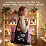 Personalized Knitted Design Tote Bag Crochet Organizer with Name Large Capacity Oxford Tote Bag with Multiple Pockets Women's Travel Essentials Gifts for Sewing & Crochet Lovers Mom Wife